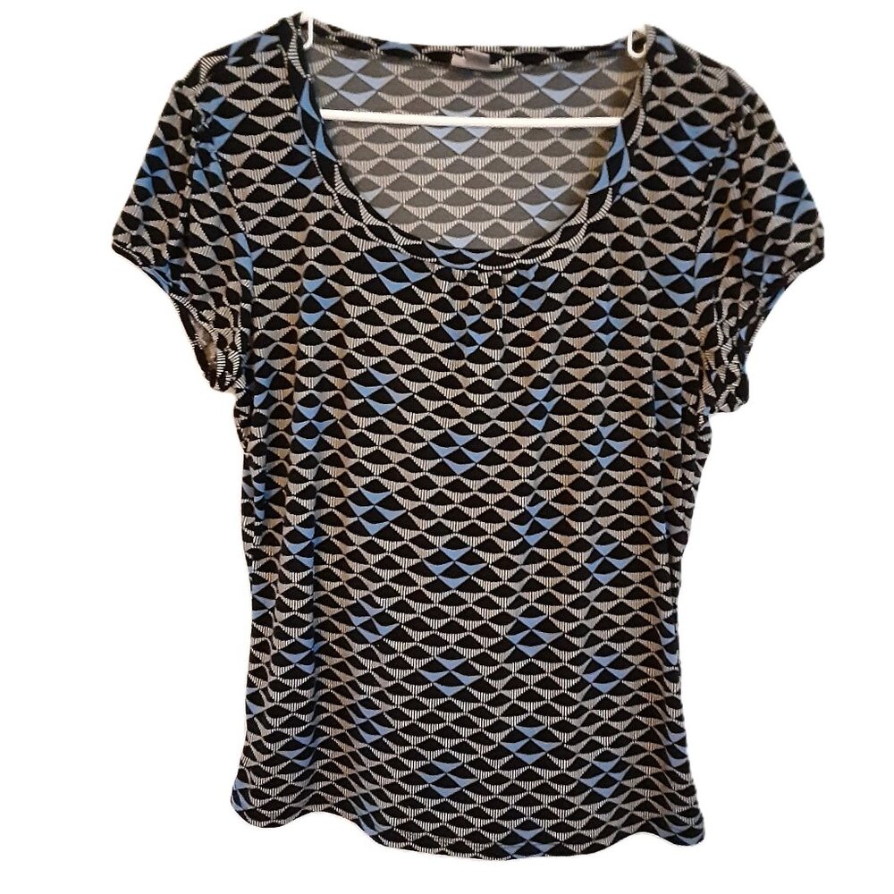 Worthington Stretch Blouse Size LARGE Pullover Scoop Neck Short Sleeve Easy Care